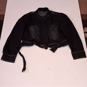 Cropped Biker Jean Jacket with Belt Size 3X